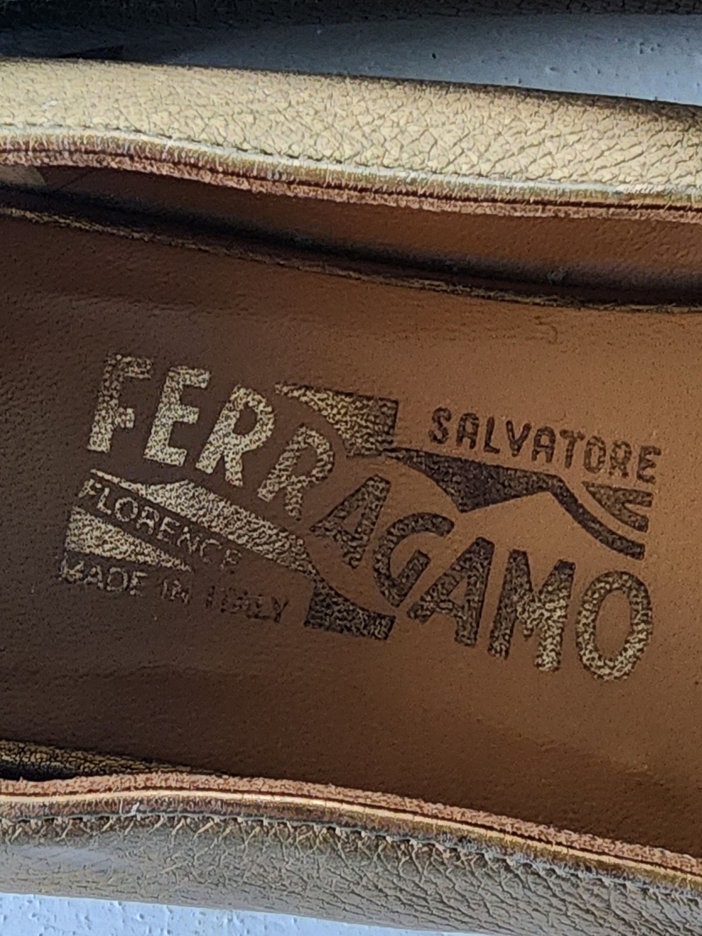 Salvatore Ferragamo Gold Leather Cap-Toe Ballet Flats - Picture 9 of 12